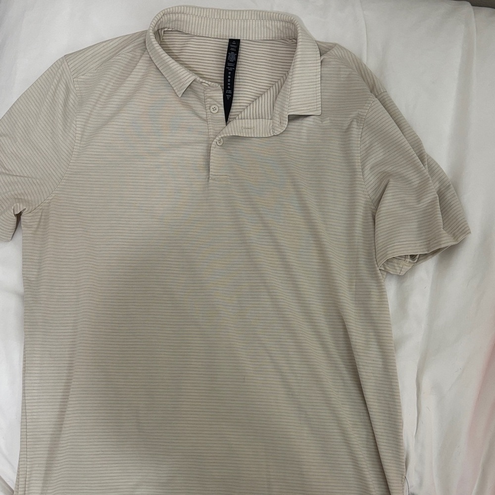 lululemon athletica Men's Light Beige Striped Polo evolution golf